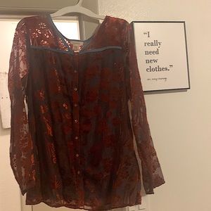 Sundance velvet brocade button up blouse